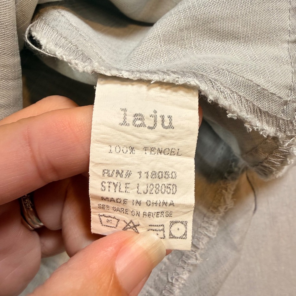 Laju Midi Dress Womens M Grey Distressed Embroidered Tencel Boho Sustainable - Picture 9 of 10